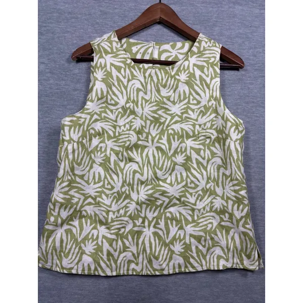 Rachel Zoe Womens Tank Top S Green White Linen Sleeveless‎ Reversible - Image 7