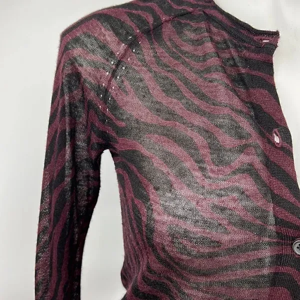 Ann Taylor Loft maroon black XS animal print cardigan - Image 4
