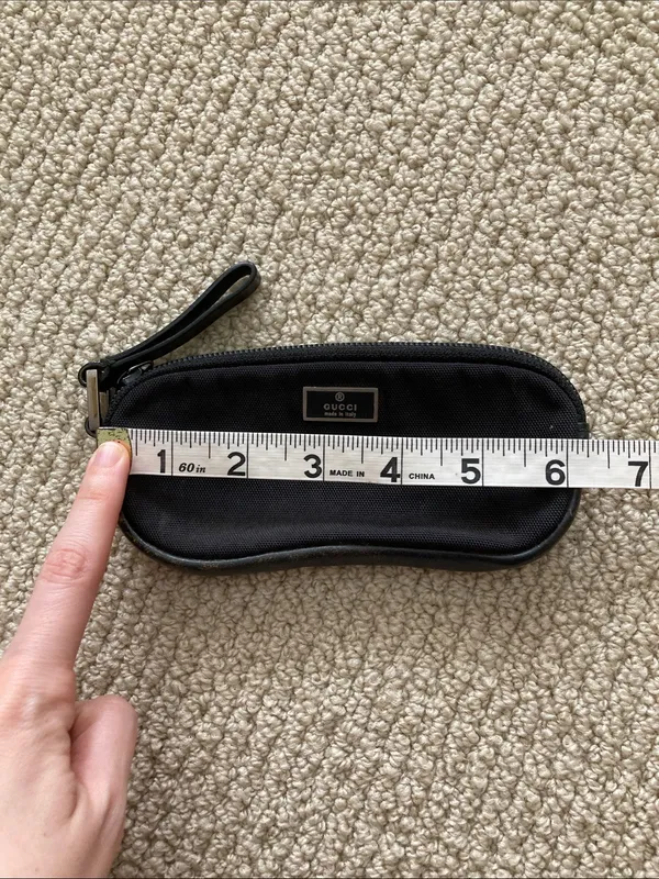 Gucci Black Canvas Zippered Pouch Bag Mini Metal Logo Plate Cosmetic GUC - Image 10