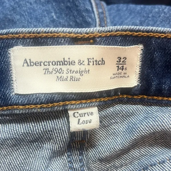 Abercrombie & Fitch Blue The '90s Straight Mid Rise Jeans Size 32/14S Curve Love - Image 9