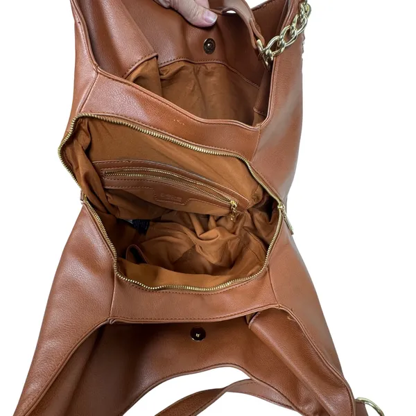 Bebe Colette Triple Entry Hobo Cognac Brown Shoulder Bag Chain Whlpstitch Slouch - Image 8