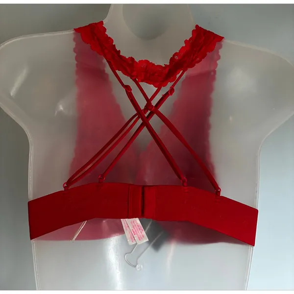 PINK Victoria's Secret Bralette Red Lace Large Fairy Coquette - Image 3