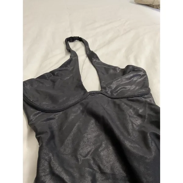 Naked Wardrobe Black Halter Bodysuit Underwire Shiny Stretch Top Size S - Image 5