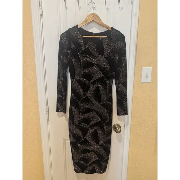 B&A by Betsy & Adam Women's Black Glitter-Knit Scoop Neck Sheath Dress Size 4 - Image 3