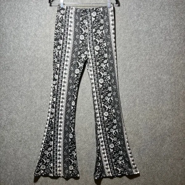 Maternity Vibes Floral Flare Leggings Black White Boho Bell Bottom Size S - Image 7