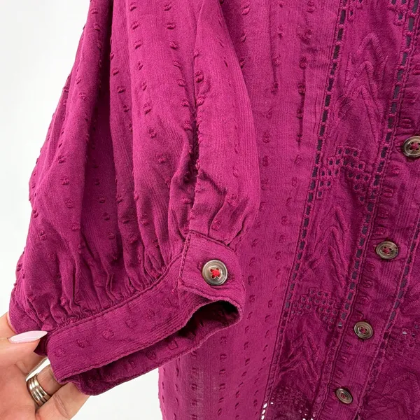 Anthropologie Pilcro Embroidered Swiss Dot Peasant Blouse Berry Magenta Small S - Image 6