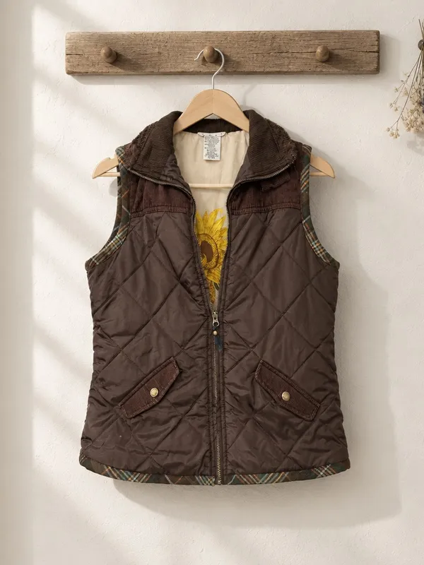 CAbi Chocolate Brown Quilted Sleeveless Vest - Image 4