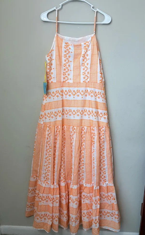 NWT CeCe Embroidered Cotton Maxi Dress White Orange Floral Size 10 - Image 5
