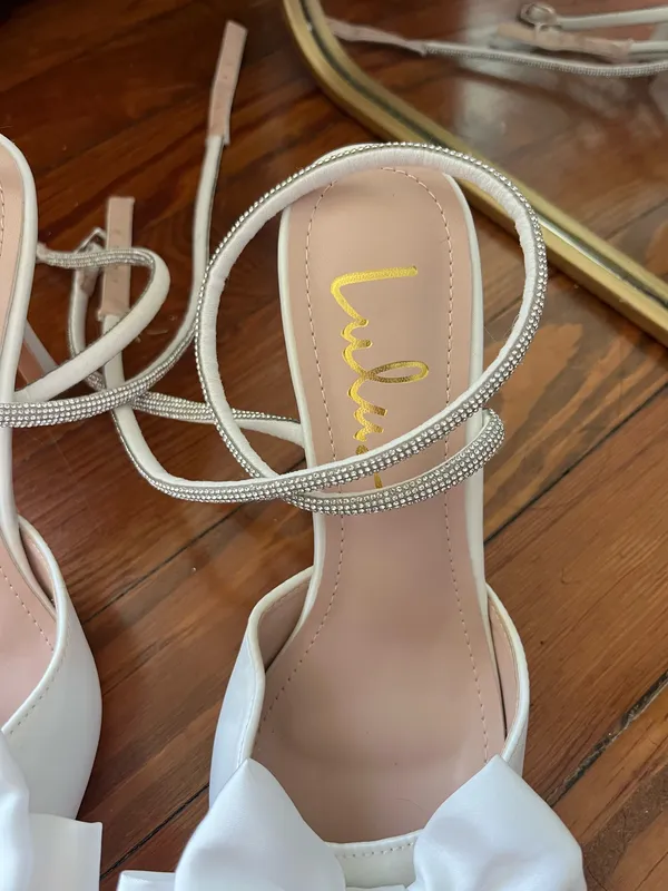 Lulus Satin Bow Heels White - Image 6