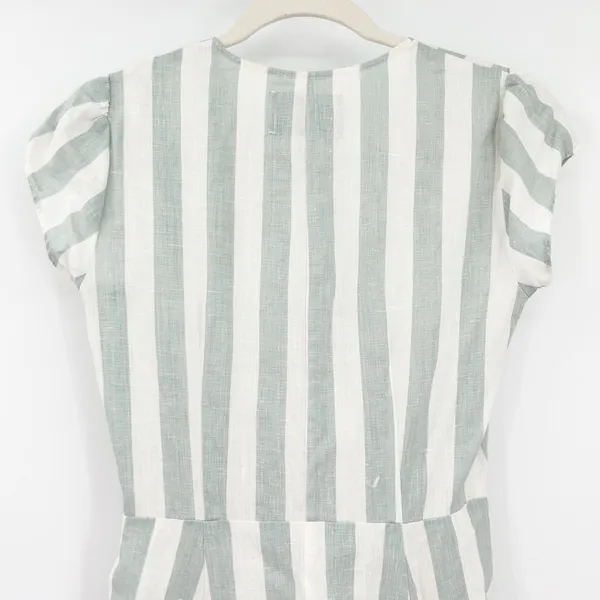 Reformation Womens Bayu‎ Linen Dress Size 2 Baltic Striped Button Front Pockets - Image 9