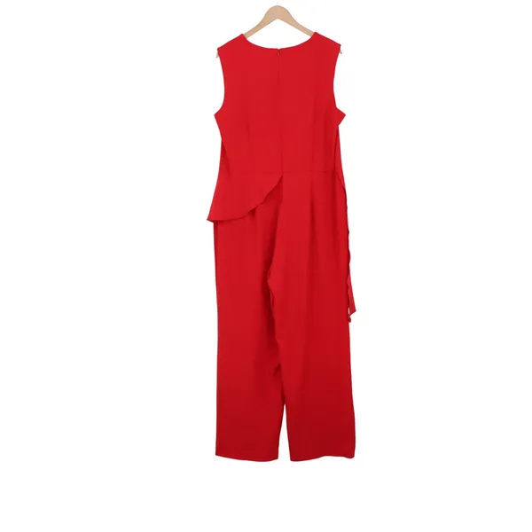 Ashley Stewart Jumpsuit Womens 18/20 Peplum Asymmetrical Red Wide Leg Good - Image 4