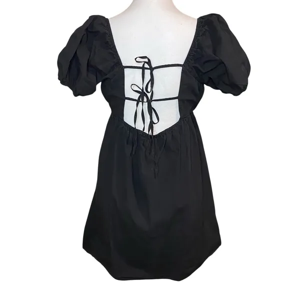 Le Lis Boutique Black Puff Sleeve Milk Maid Babydoll Mini Dress Size‎ Large Boho - Image 2