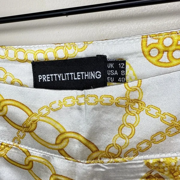 PrettyLittleThing Cream Chain Satin High Waist Wide-Leg Pants Size‎ 8 Night Out - Image 5