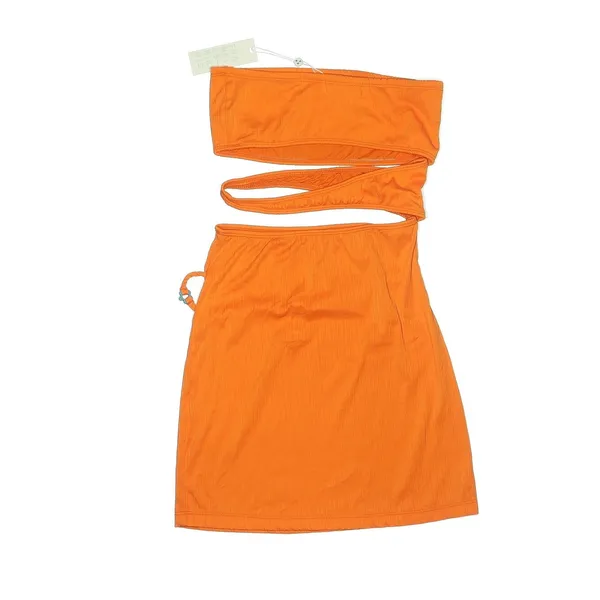 NWT Frankies Bikinis Richie Plisse Dress Orange Cut‎ Out Strapless Mini Size M - Image 3