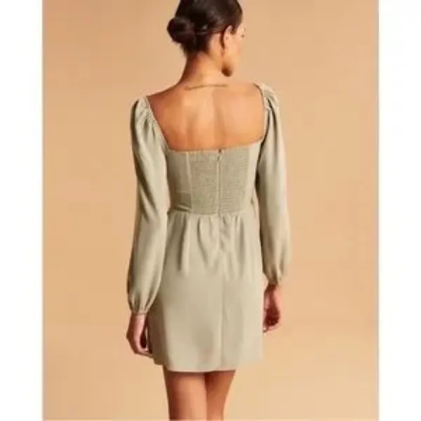 Abercrombie & Fitch Long-Sleeve Draped Skirt Mini Dress Sage Green NWT - Image 3