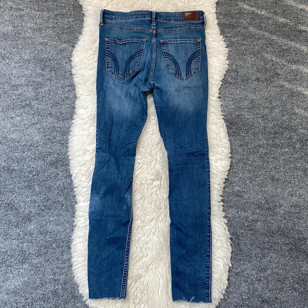 Hollister Blue Denim High Rise Super Skinny Jeans Distressed Casual Grunge - Image 6