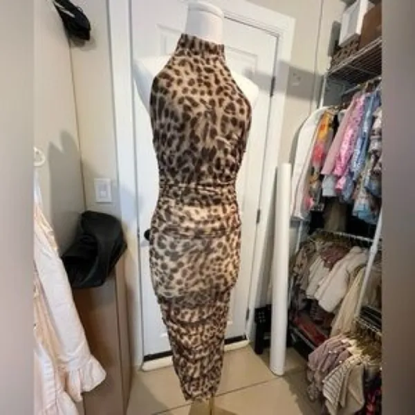 NWT Zara animal print leopard tulle ruched dress large - Image 2