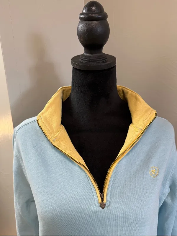 Ariat Pullover Western Baby Blue‎ Barrel Racing 1/4 Zip Rodeo Sweatshirt Lg - Image 3