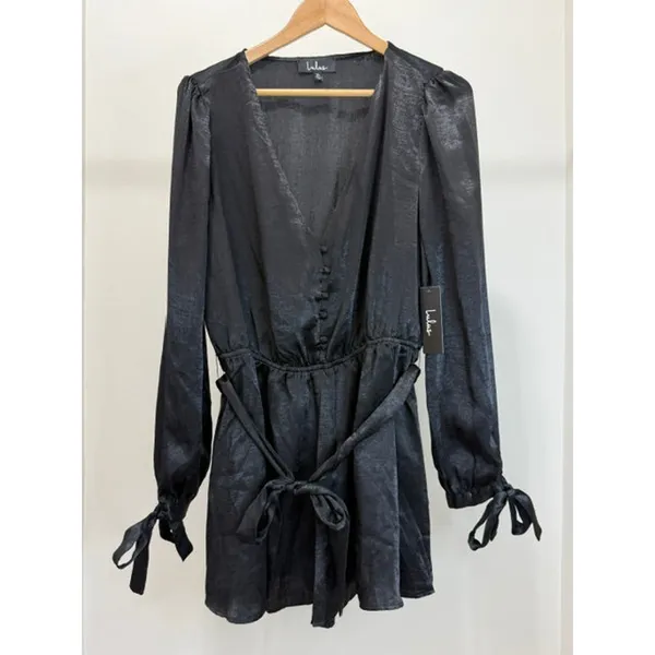 Lulus Moments of Love Black Satin Romper SzXL/14 NWT - Image 3
