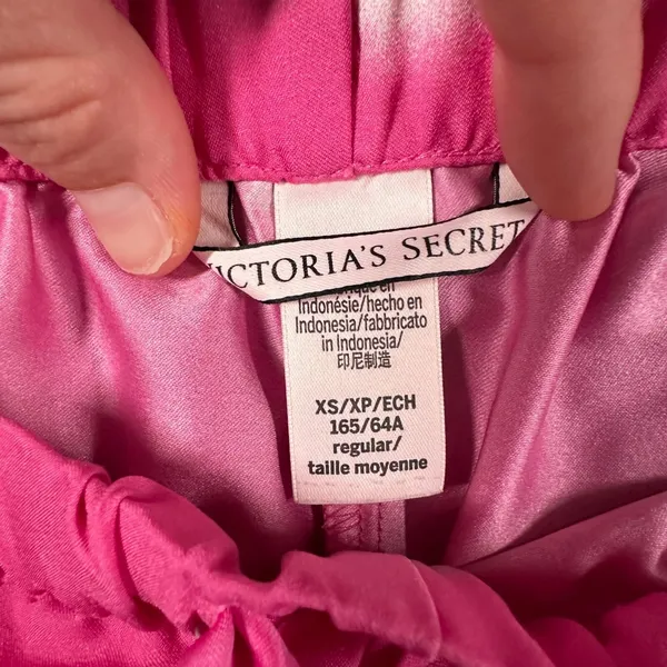 Victorias Secret Satin Pajama Pants Wom‎ XS Pink Rose Stripe Sides Pull On Sleep - Image 4