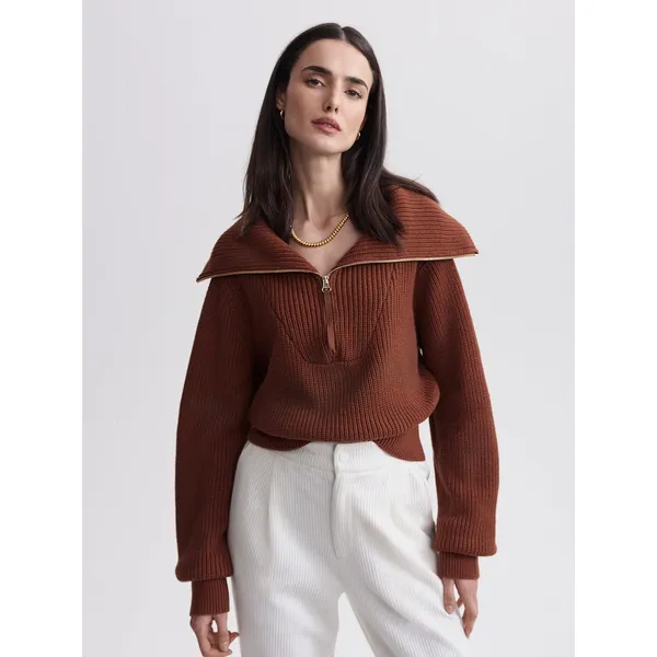 Varley Mentone Half Zip Pullover sweater Tortoise Shell Brown chunky knit SMALL - Image 8