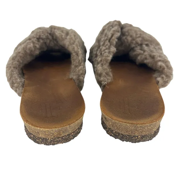 Flattered‎ Lou Teddy Knotted Genuine Shearling Slide Sandals in Taupe - Image 9