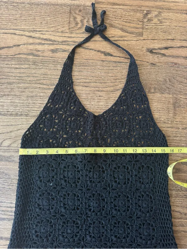 Fairy Grunge Poster Girl black crochet halter tank top XL Cottage Boho Rave Lace - Image 2