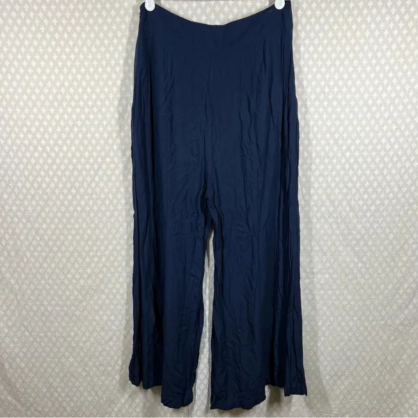 Anthropologie Maeve Dark Blue Rayon High Rise Wide‎ Leg Pants - Image 6