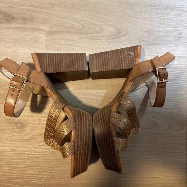 The Limited Platform Sandals Brown 8.5 M Womens Block Heel‎ Woven Ankle Strap - Image 9