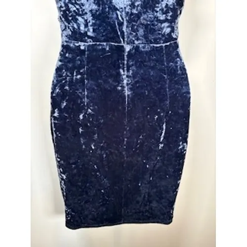 LUSH Crushed Velvet Mini Dress Small Blue Cutout Halter Mock Neck Bodycon Glam‎ - Image 5