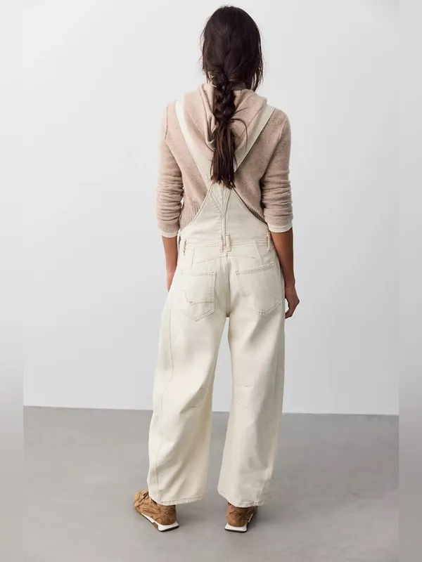 Free People We The Free Good Luck Barrel Overalls in Milk XS - Image 6