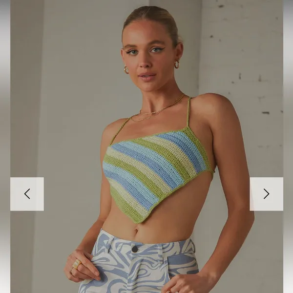 Peppermayo Cancun Crochet Halter Top - Green and Blue Striped Crop Top - Image 4
