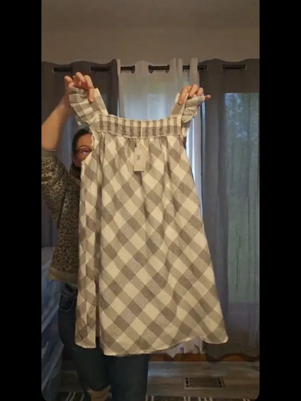 Hem & Thread White and Taupe Plaid Smocked Sundress - Image 3