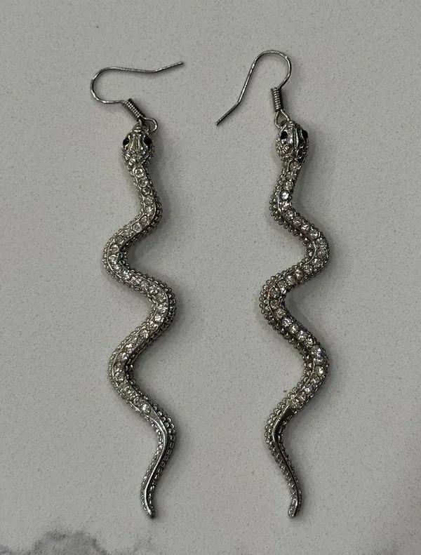 Rhinestone Crystal Bling Snake Earrings - Image 2