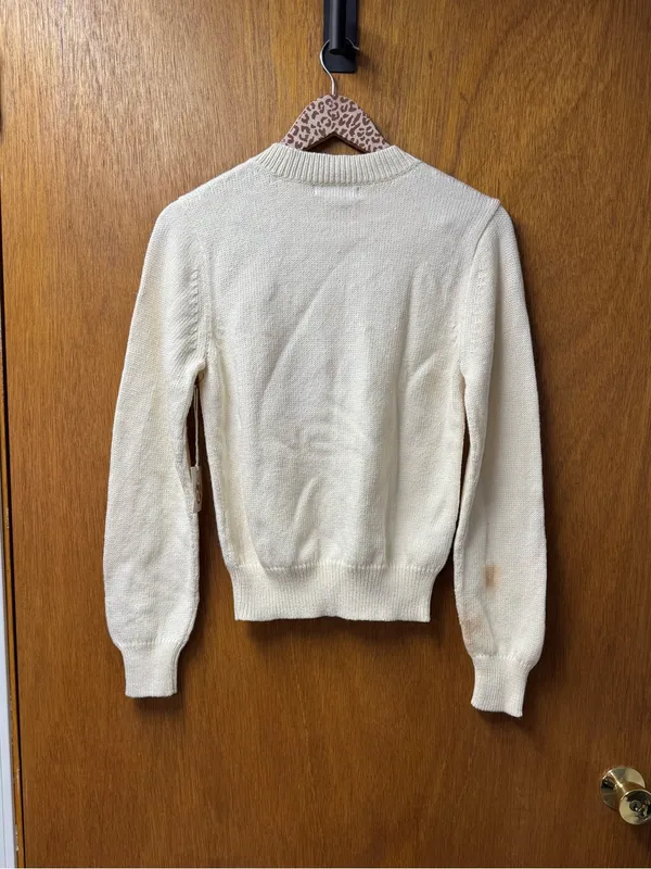 Lingua Franca Whoopsie Daisy Knit Pullover Crewneck Sweater Beige Small READ - Image 15