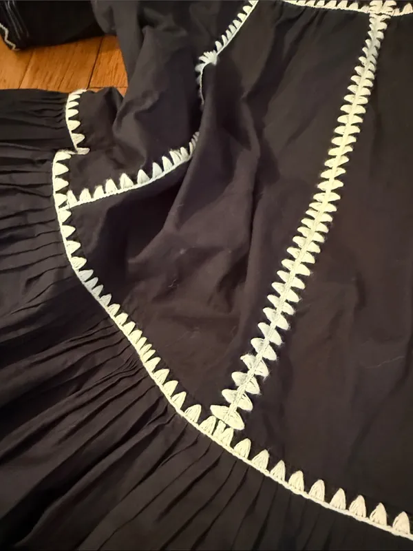 Ulla Johnson Desi pleated black embroidered v neck mini Dress 6 - Image 4