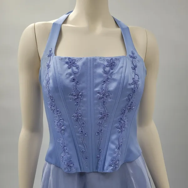 Michelangelo Gown Womens 6 Blue Beaded Whimsical Fairy Corset Halter Prom Dress - Image 15