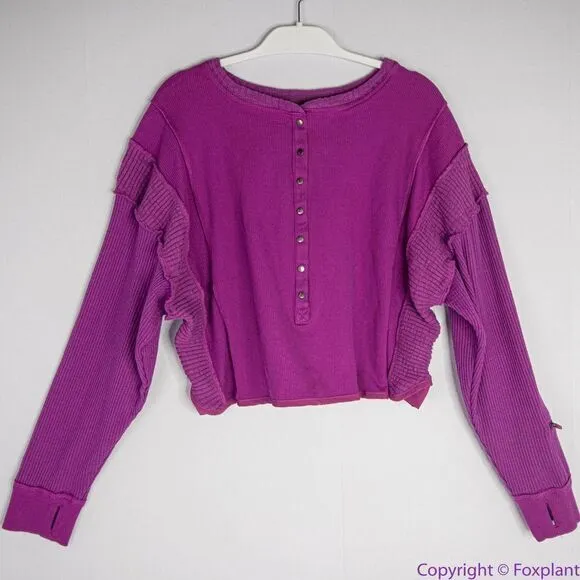 NEW Free People FP Movement Back to Me purple Snap Pullover Crop Henley‎ - Image 4