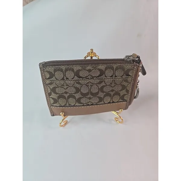 Coach ID Card Case Zip Coin Purse Keychain Signature Sable Brown - Vintage - Image 2