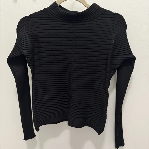 Exhibit A Black Silk Blend Ribbed Mock Neck Long Sleeve Top Medium Minimalist - Image 2