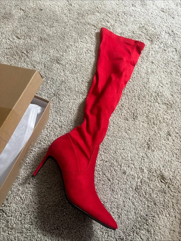 Elizabeth Tang cherry Red Over-the-Knee Stiletto Boot with Pointed Toe size 7.5 - Image 2