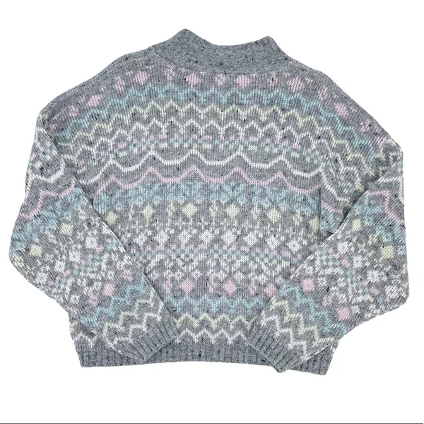 Vintage 80s 90s Croquet Club Women's Soft Pastel Grey Acrylic Knit Sweater Ski - Image 2