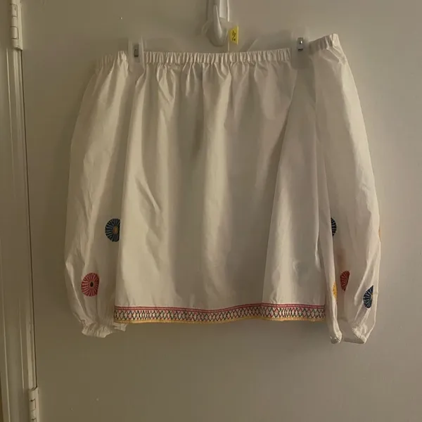 NWT Madewell Women’s Embroidered Off the Shoulder Top White Long Balloon Sleeve - Image 8