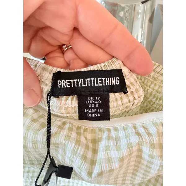 PrettyLittleThing Gingham Maxi Dress Womens 8 Sage Green‎ NWT - Image 3