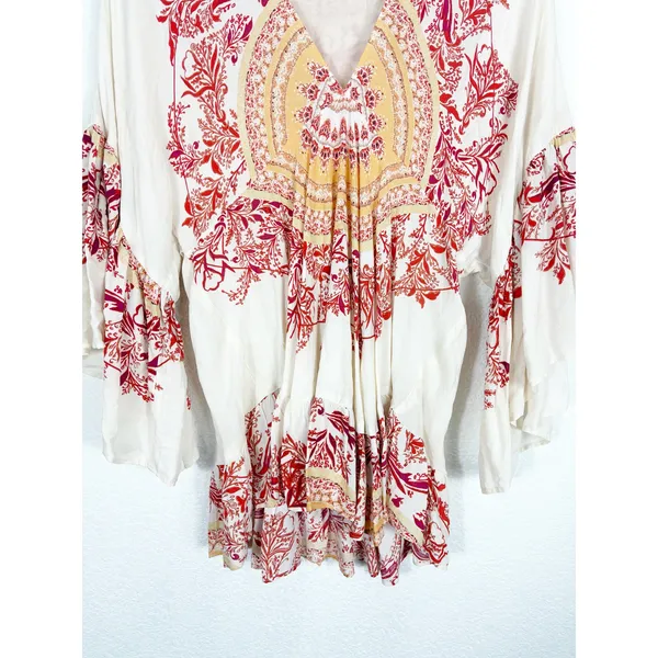 Free People Sunset Dreams Printed Tunic Size XS Ruffle Sleeve Bohemian Relaxed - Image 11