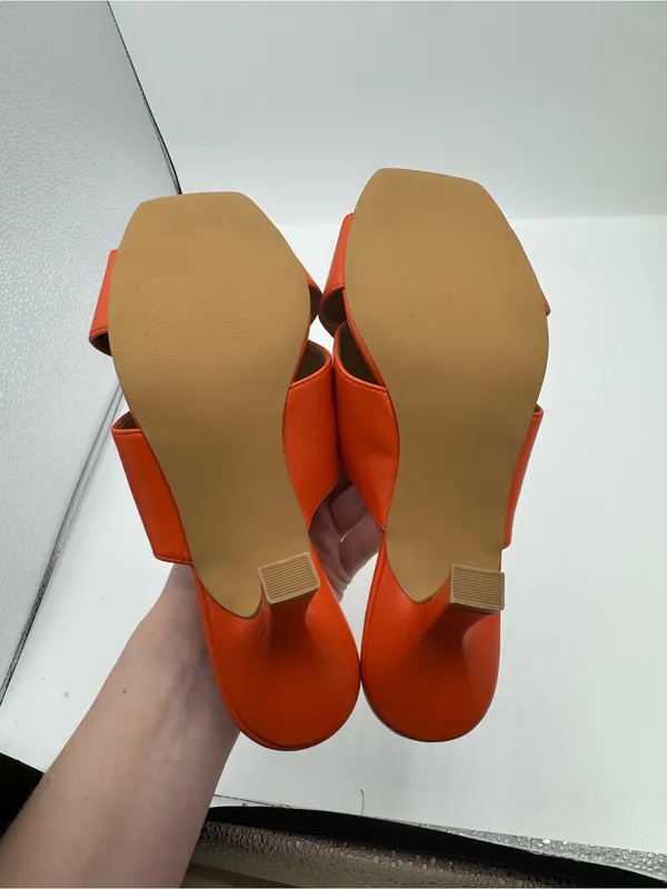 Nordstrom Rack Lauren orange faux leather Slide Sandal size 8 NEW classy office - Image 2
