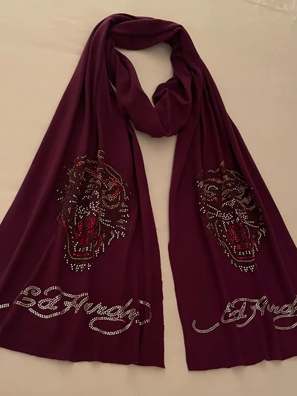 AUTHENTIC Ed Hardy Rhinestone Tiger Scarf - DEEP PURPLE Y2K GRAIL - Image 2