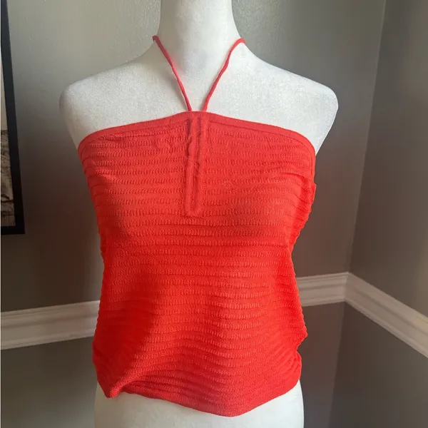 NWT 525 America Revolve Tube Top Cropped Halter Neck Stretch Knit‎ Papaya Small - Image 2
