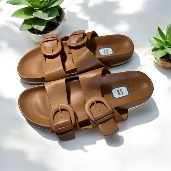 Time‎ and Tru Buckle Slide Sandals Brown 10W Womens NEW - Image 2