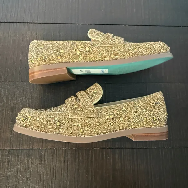 Betsey Johnson ARON Gold Rhinestone Penny‎ Loafers Glass Crystal Shoes 5M Girl - Image 5